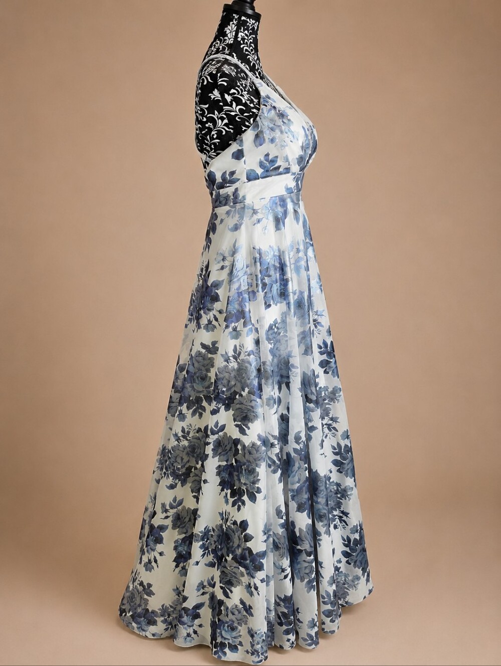 City Vibe Blue White Floral Formal Prom Maxi Dress Size S Pockets - Picture 3 of 6